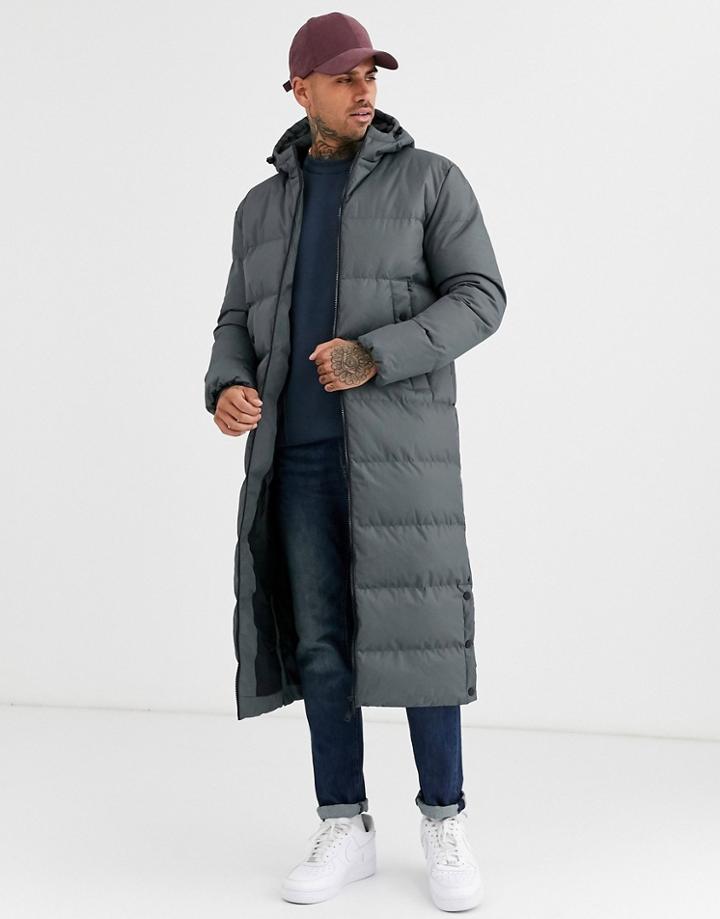 Soul Star Longline Puffer Jacket In Gray