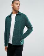 Asos Knitted Harrington Jacket In Hairy Yarn In Green - Green