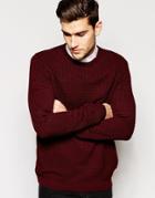 Asos Cable Sweater With Rib Detail - Burgundy