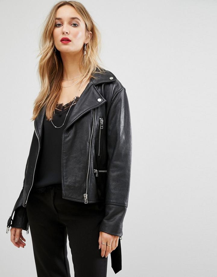 Mango Leather Biker Jacket - Black