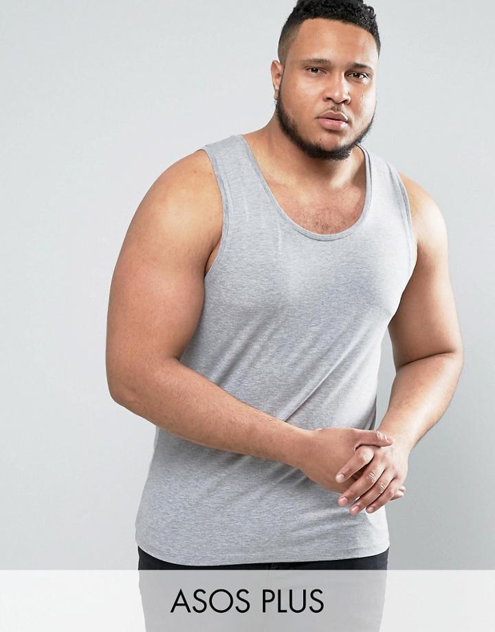 Asos Plus Muscle Tank In Gray Marl - Gray