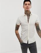 Asos Design Skinny Fit Ecru Shirt With Floral Turn Up Sleeves - Cream
