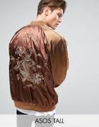 Asos Tall Souvenir Jacket With Phoenix Embroidery - Brown