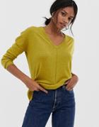 Warehouse V Neck Longline Sweater - Yellow