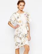 Closet Floral Dress With Sleeve And Wrap Skirt - Yellow Floral