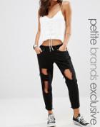 Liquor & Poker Petite Skinny Jeans With Extreme Distressing Ripped Knees - Black