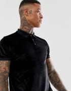 Asos Design Polo Shirt In Velour In Black