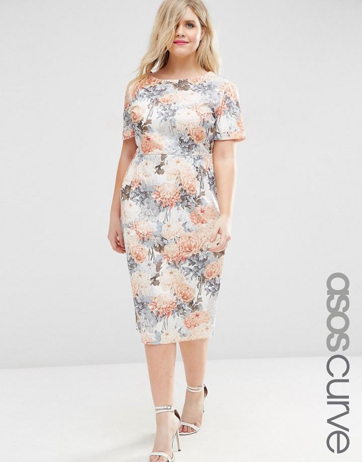 Asos Curve Occasion Floral Wiggle Dress - Floral