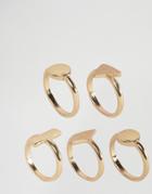 Asos Pack Of 5 Mixed Geo Shape Stack Rings - Gold