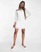 Influence Off Shoulder Broderie Mini Dress In White
