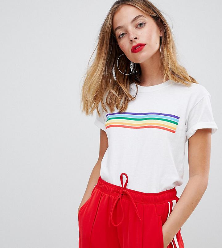 Boohoo Petite Rainbow Stripe T-shirt - White