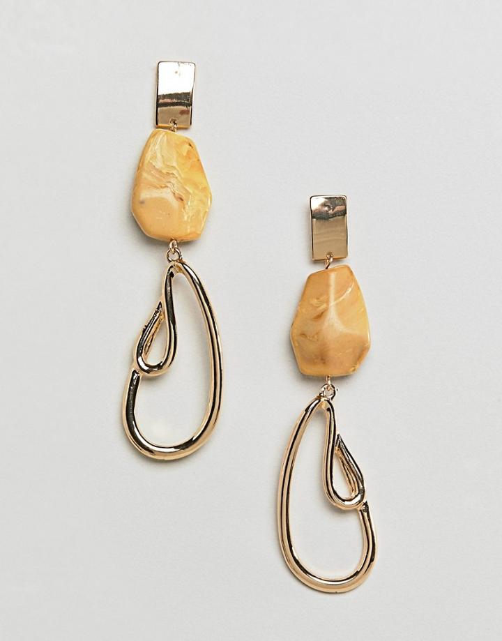 Asos Design Resin And Abstract Metal Drop Earrings - Gold