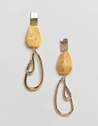 Asos Design Resin And Abstract Metal Drop Earrings - Gold