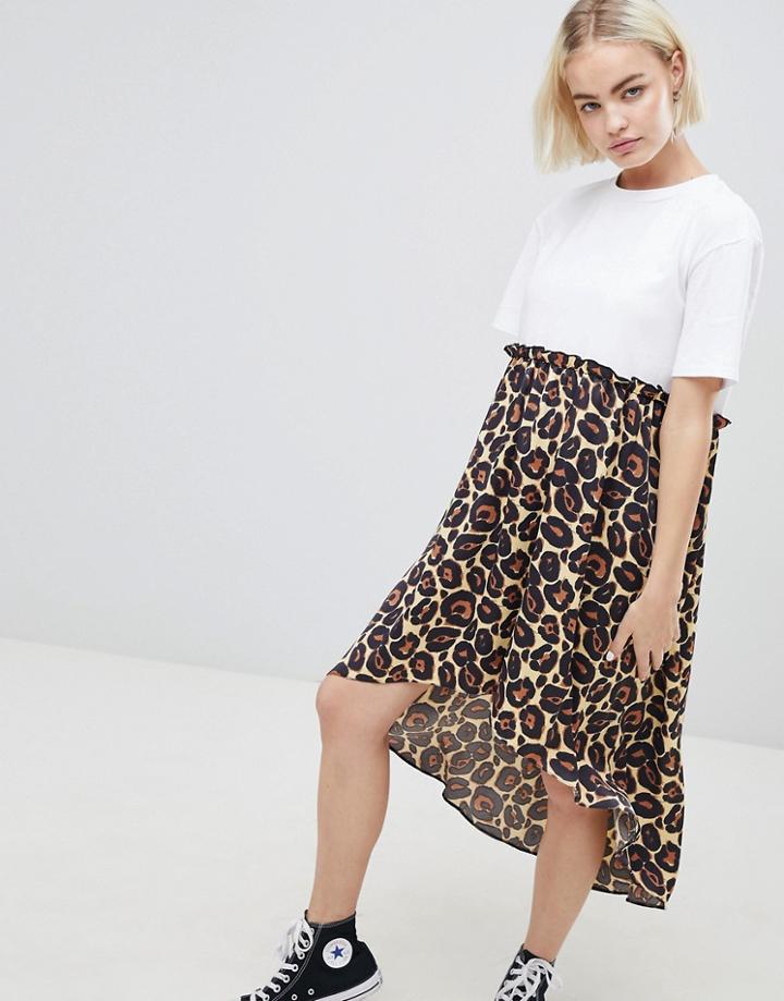 Asos Design Mixed Print Smock Dress With Hi Low Hem - Multi