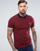 Fred Perry Slim Pique Polo Color Block Trims In Rosewood Burgundy - Red