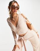 Lost Ink Wrap Around Tie Front Top In Beige-neutral