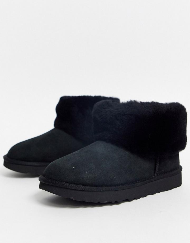 Ugg Classic Mini Fluff Ankle Boots In Black