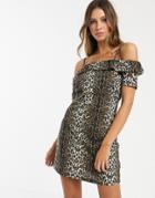 Vero Moda Leopard Print Bardot Dress - Multi