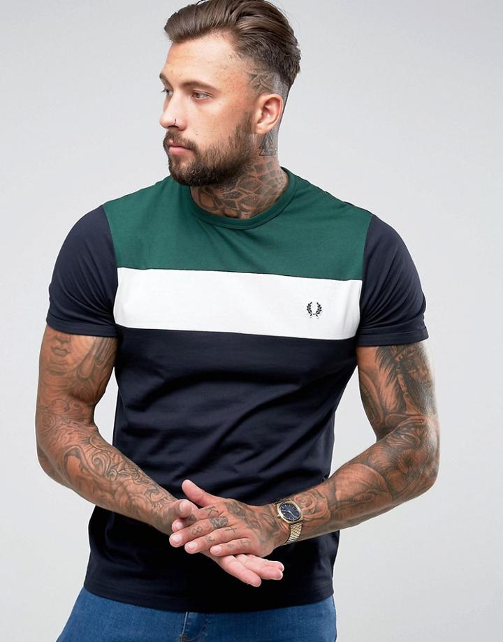 Fred Perry Slim Fit Sports Authentic Color Block T-shirt In Navy - Navy