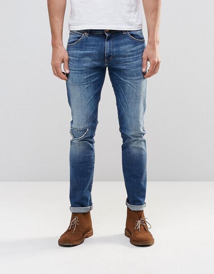 Wrangler Larston Slim Jean Shipwrecked Distressed Dark Wash - Shipwrecked