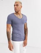 Asos Design Muscle Fit T-shirt With Deep V Neck In Gray