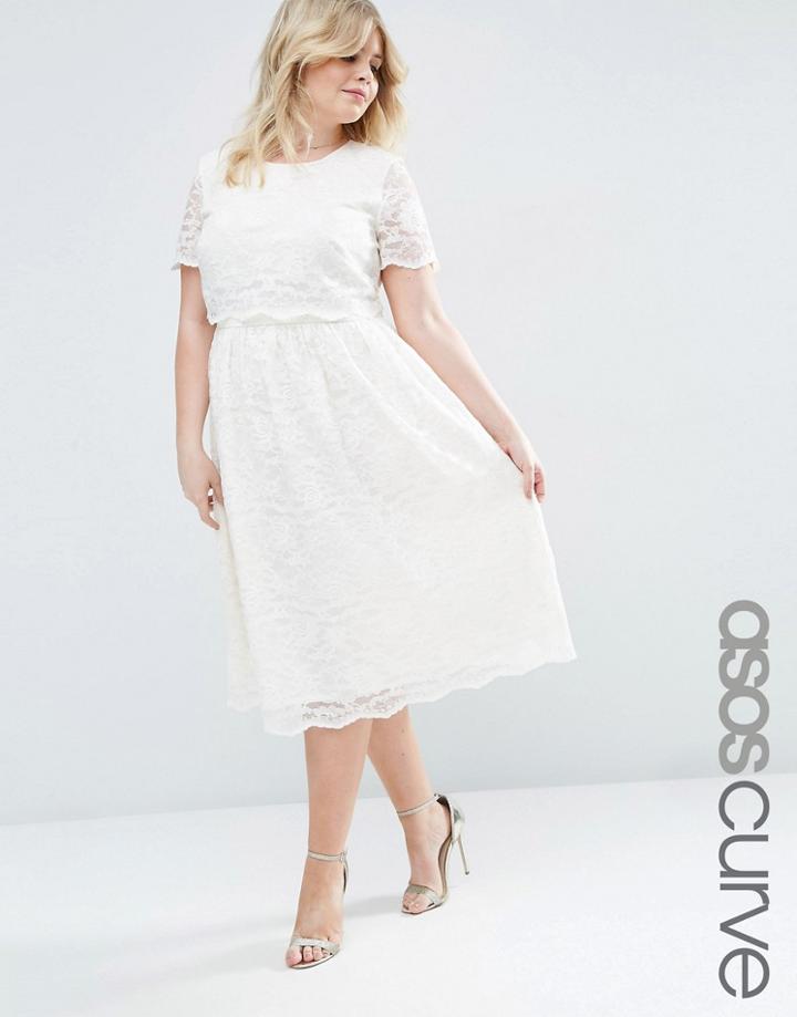 Asos Curve Lace Crop Top Midi Dress - Cream