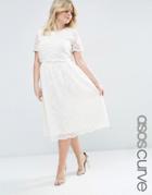 Asos Curve Lace Crop Top Midi Dress - Cream