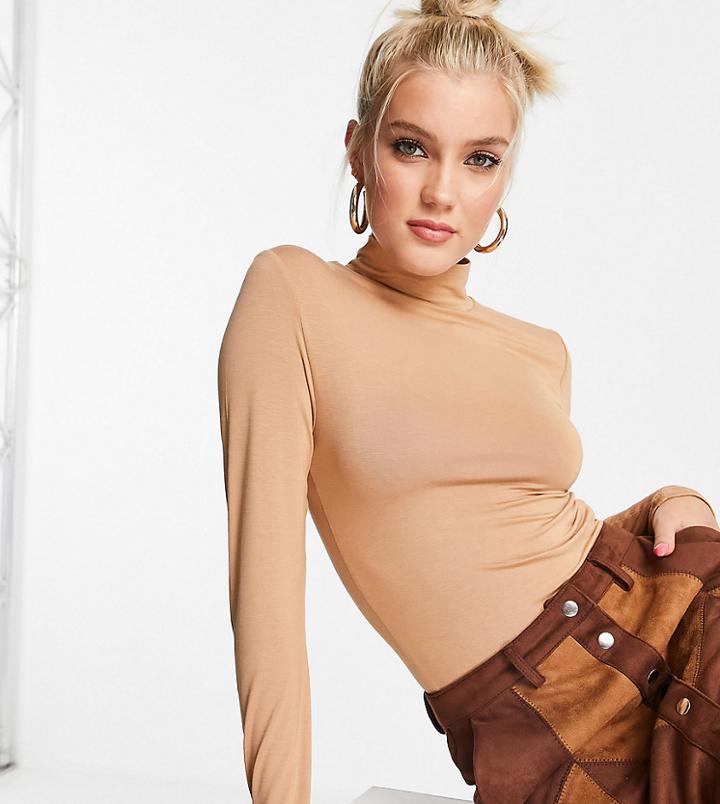Stradivarius Jersey Roll Neck Top In Beige-neutral