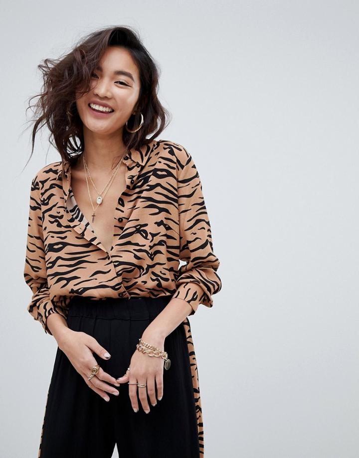 Na-kd Tiger Print Shirt - Brown