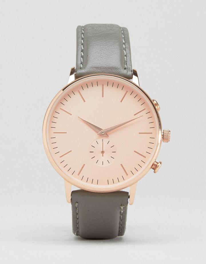 New Look Real Leather Oversized Dial Watch - Gray