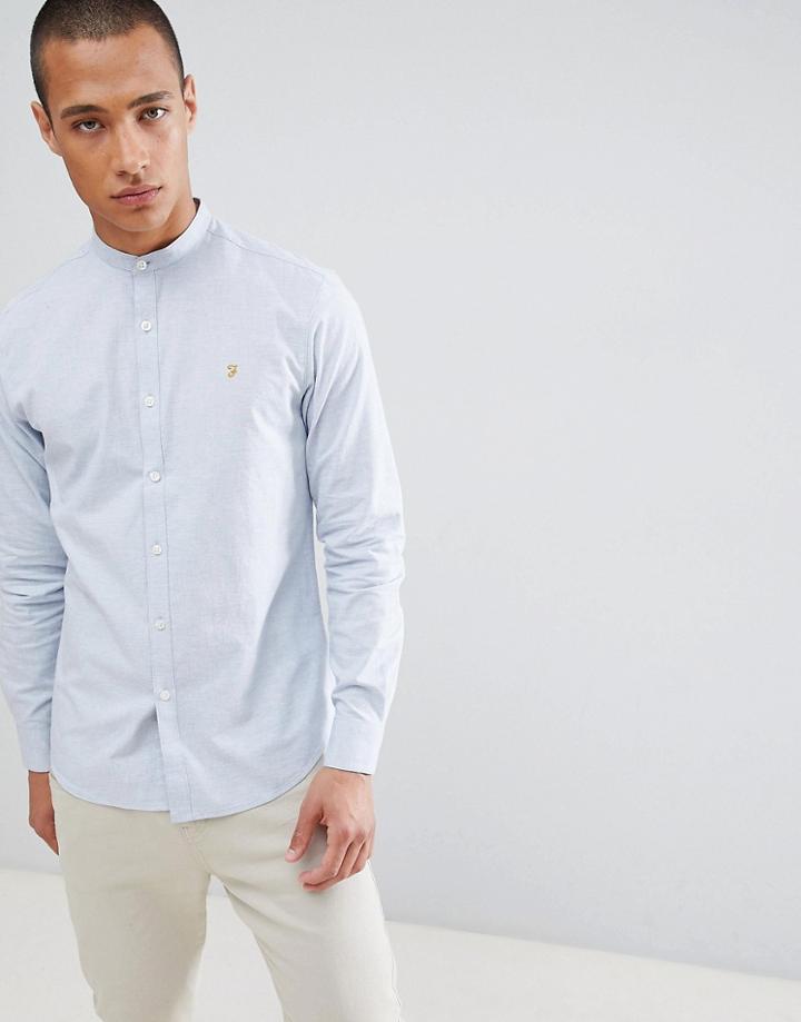 Farah Steen Slim Fit Grandad Collar Shirt In Blue - Blue