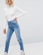 Asos Farleigh High Waisted Slim Mom Jeans With 80's Seam Detail In Mid Wash Blue - Blue