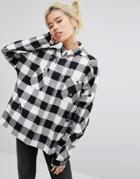 Lazy Oaf Mono Boxy Checked Shirt With All Over Bears - Black