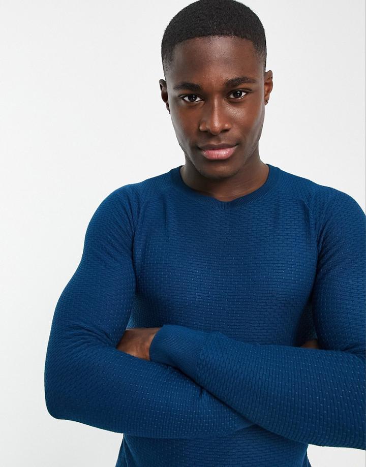 Gianni Feraud Brick Weave Knitted Crew Neck Sweater-blue