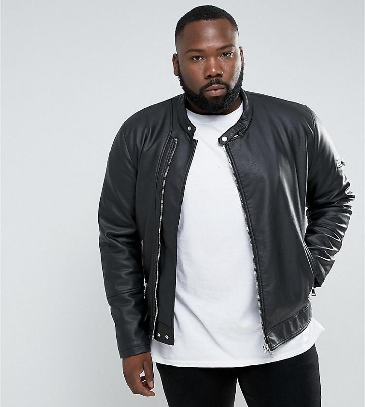 Asos Plus Faux Leather Racing Jacket In Black - Black