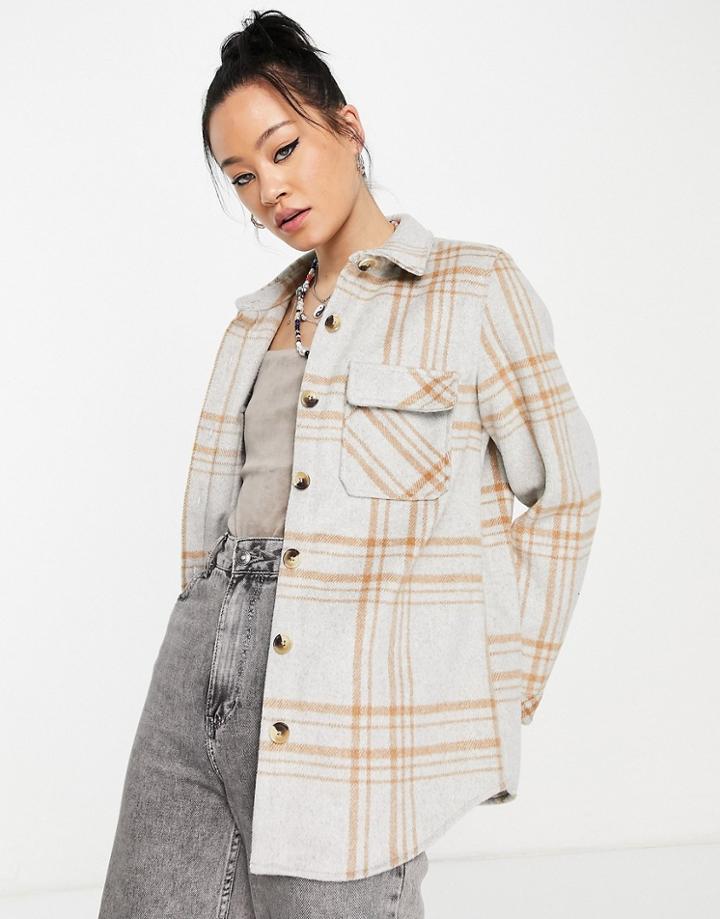 Object Owen Check Shirt Jacket In Light Gray