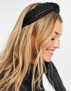 My Accessories London Knotted Woven Headband In Black