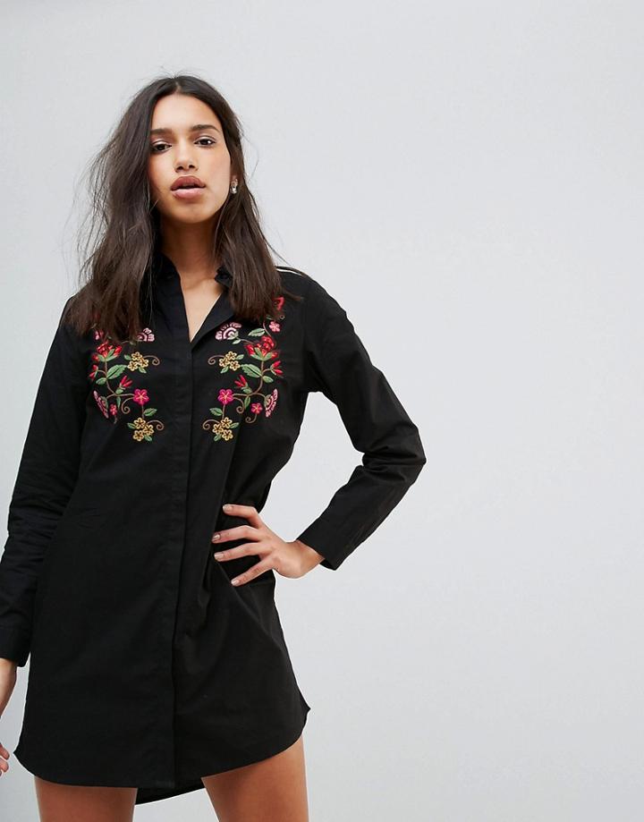 Influence Shirt Dress With Embroidery - Black