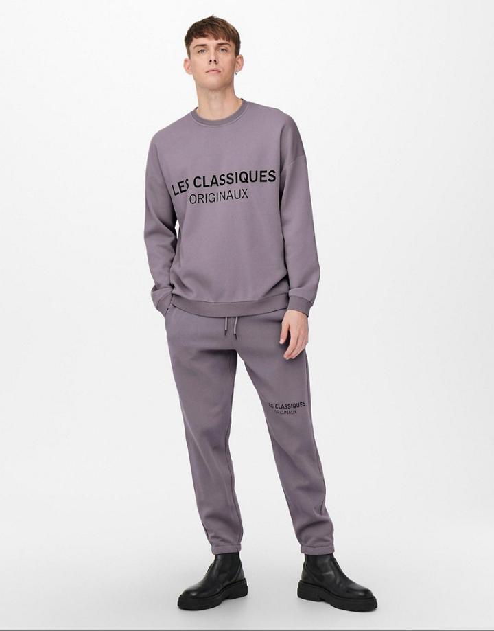 Only & Sons Branded Logo Oversized Sweatshirt In Purple - Part Of A Set