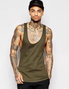Asos Rib Muscle Tank With Extreme Racer Back In Khaki - Khaki