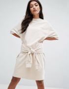 Ellesse Oversized Sweat T-shirt Dress With Tie Waist - Cream