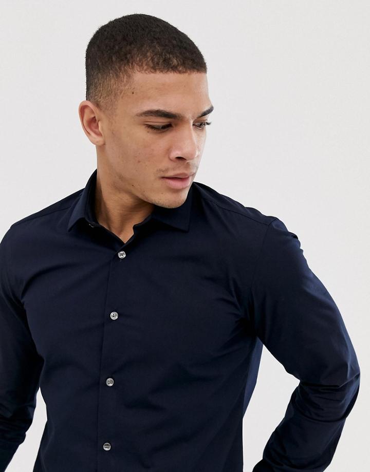 French Connection Plain Poplin Slim Fit Shirt-navy
