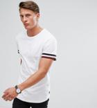 Jack & Jones T-shirt With Stripe Cuff And Curved Hem - White