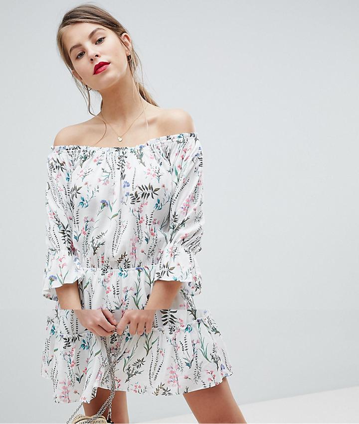 Vila Floral Ruffle Skater Dress - Multi