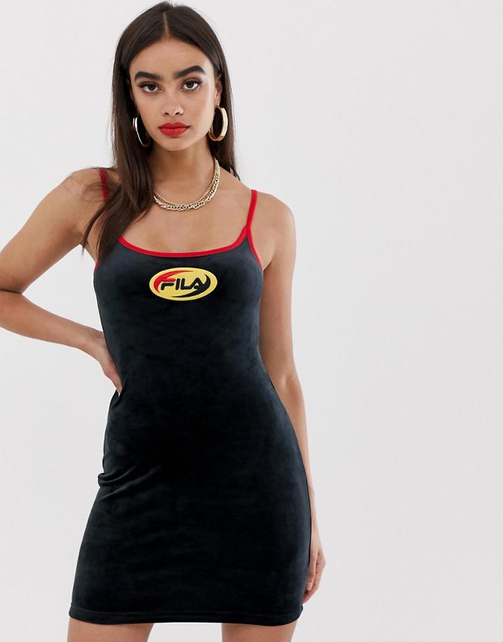 Fila 90's Cami Dress With Front Logo In Velour - Black
