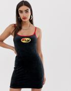 Fila 90's Cami Dress With Front Logo In Velour - Black