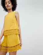 Miss Selfridge Romper With Double Crochet Layer In Ochre - Yellow