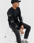 Adidas Originals Long Sleeve T-shirt With Trefoil Arm Print In Black - Black