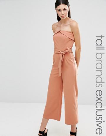 Lavish Alice Tall Bandeau Tie Waist Jumpsuit - Tan