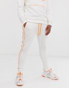 Asos Design Two-piece Skinny Sweatpants With Neon Piping In White